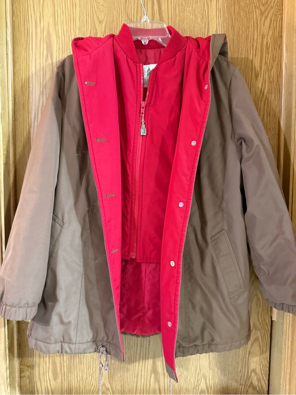 London Fog Kids Two-Tone Brown Jacket with Red Liner